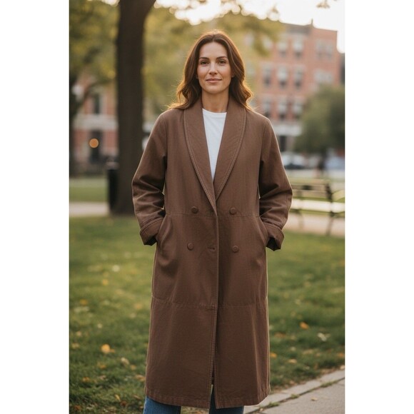 Pelle Studio Jackets & Blazers - Pelle Studio Women's Brown Leather Trench Coat Double Breasted Shawl Collar L